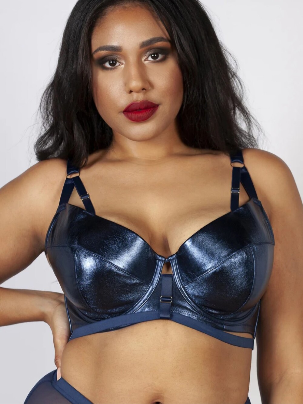 Gabi Fresh x Playful Promises metallic Midnight blue Leatherette bra 36F